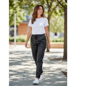 Sanctuary Faux Leather Black Jogger Pants 3X Plus Size Drawstring Elastic‎ Waist